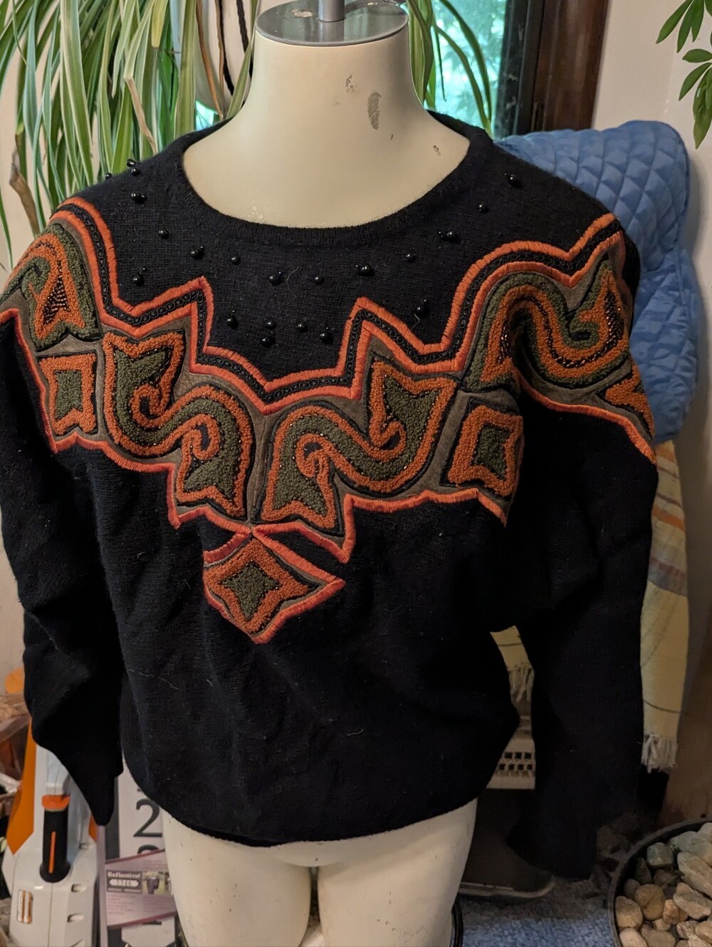Vtg 90's Cedars Blk Dolman Soft Lambswool Angora Blend Emb Pullover Sz Lg